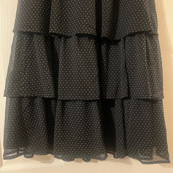 NWOT J. Crew Women’s Black and White Polka Dot Tiered Mesh Midi Skirt Size XS - Picture 2 of 8